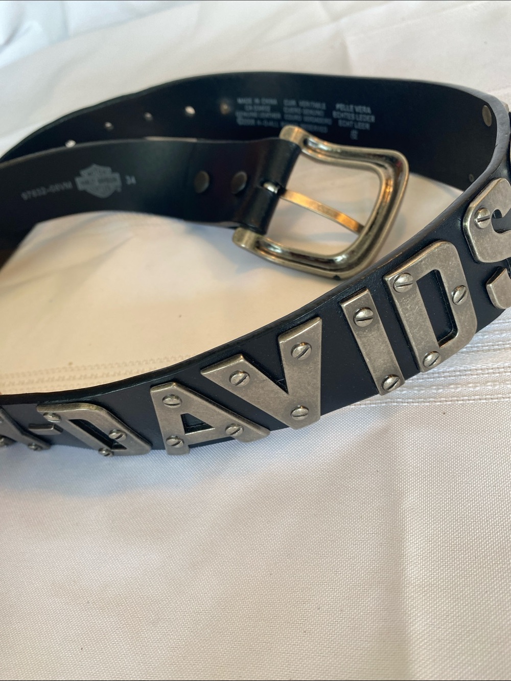 Vintage Harley-Davidson Motorcycle Black Leather Belt SPELLOUT size 34 - Picture 6 of 7